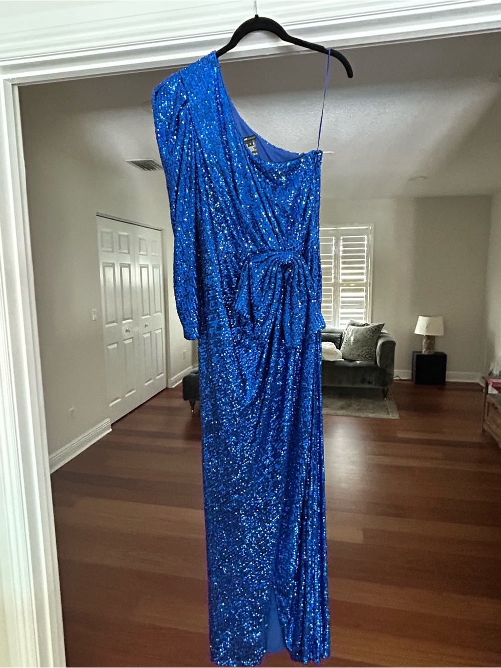 JAYGODFREY Royal Blue Sequin One-Shoulder Dress